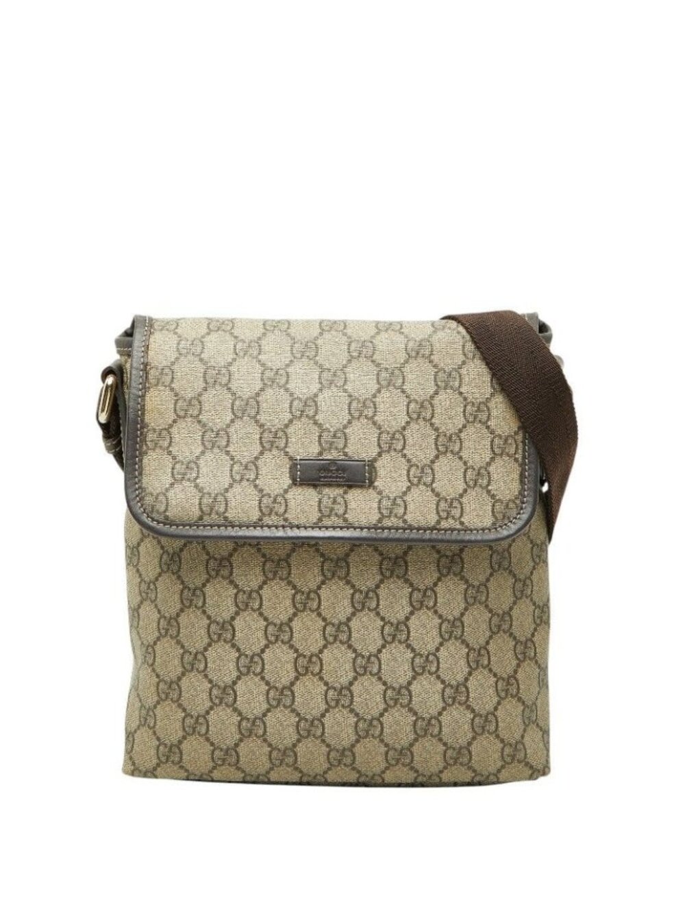 Gucci GG Supreme Crossbody Shoulder Bag Beige Brown Leather